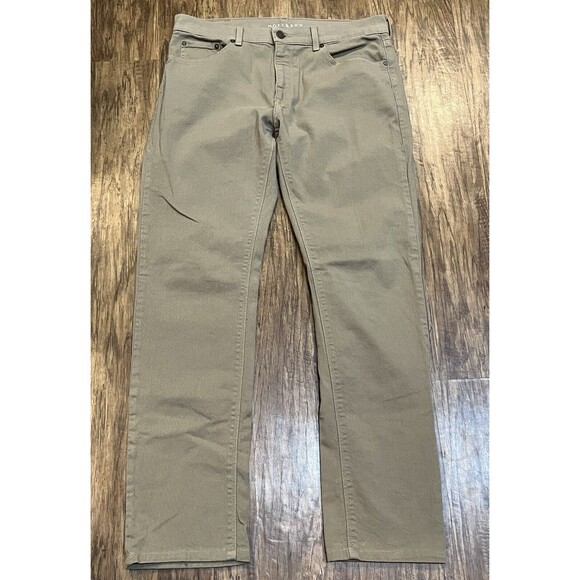 Mott & Bow Slim Pants Mens 33x32 Denim Designer Stretch Beige Office - Picture 1 of 10